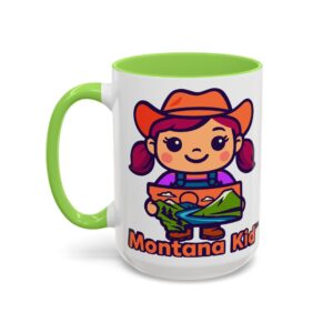 Big Sky Buddy Mug — Two-Tone (15oz, Personalized) - 15oz, Light Green – Size: 15oz, Colors: Light Green –  by Montana Kid
