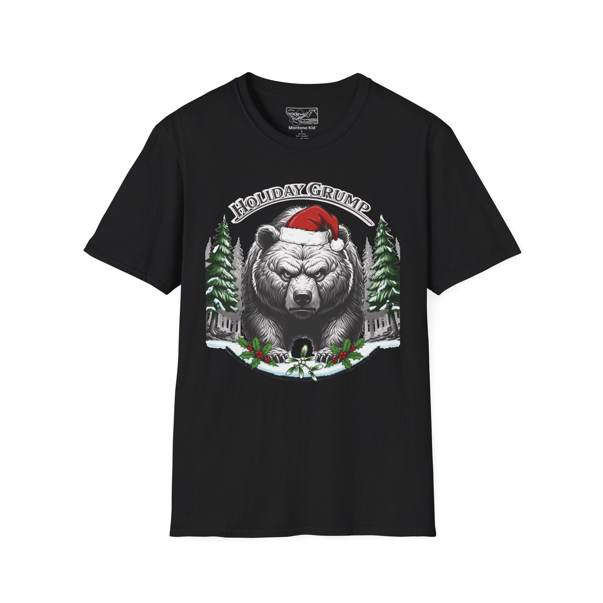"Holiday Grump" Grizzly Tee - Adult - Unisex - Black, 5XL – Colors: Black, Sizes: 5XL – by Montana Kid