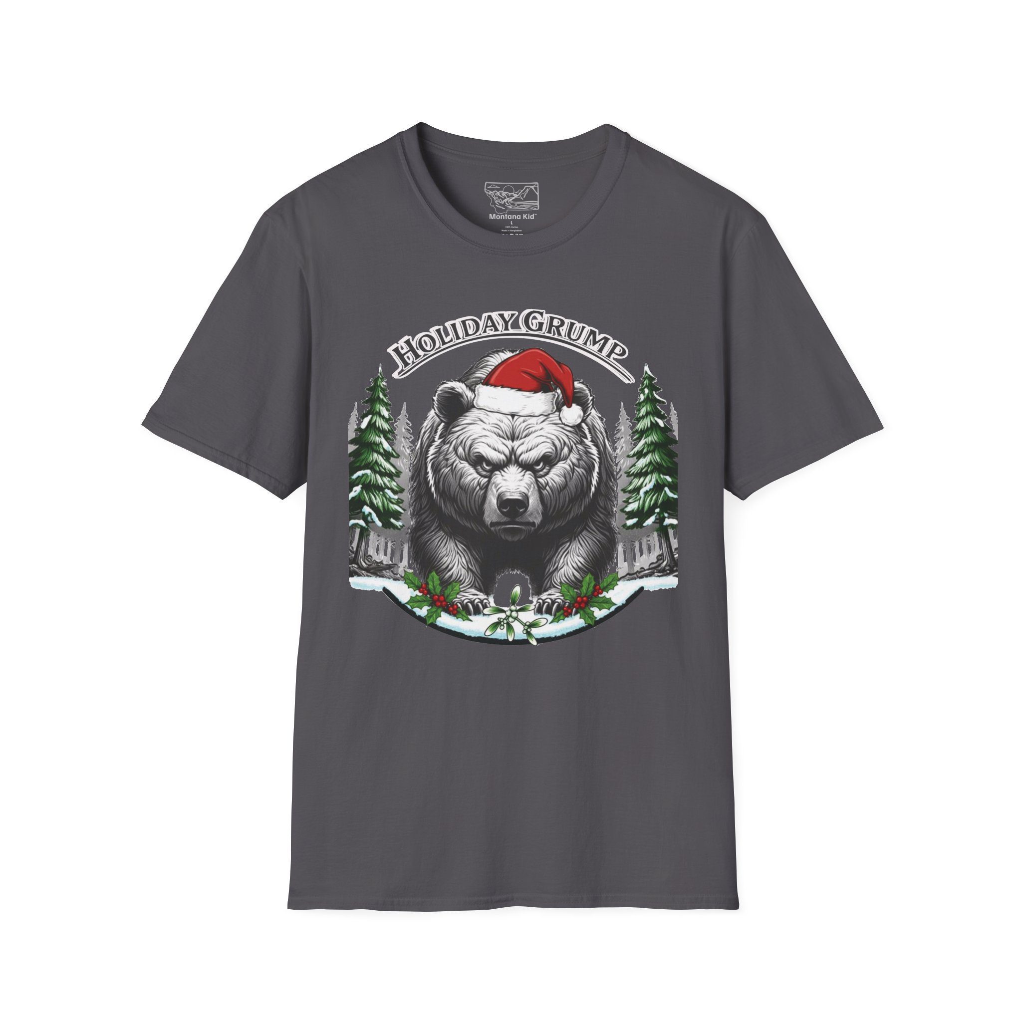 "Holiday Grump" Grizzly Tee - Adult - Unisex - Charcoal, 5XL – Colors: Charcoal, Sizes: 5XL – by Montana Kid
