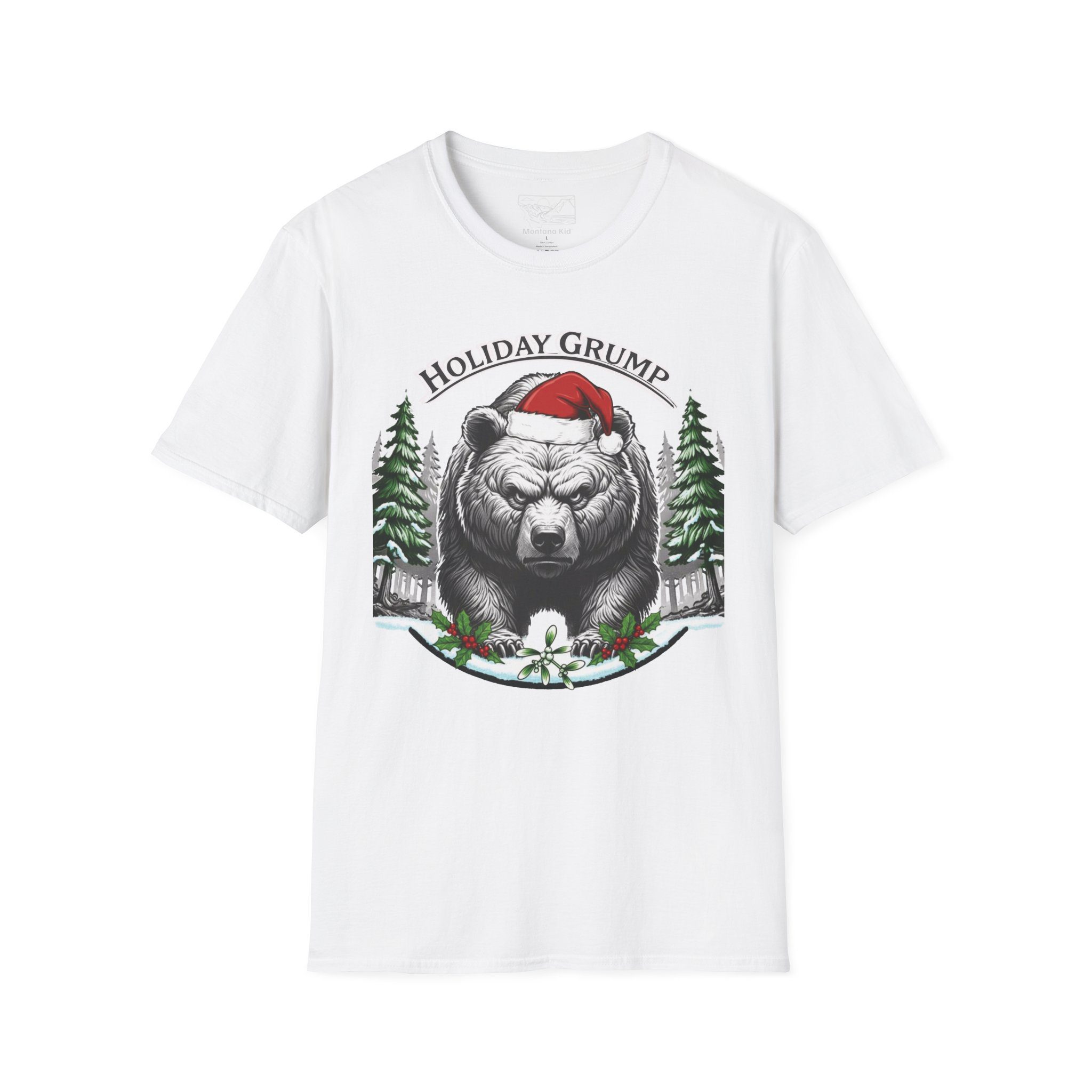 "Holiday Grump" Grizzly Tee - Adult - Unisex - White, 5XL – Colors: White, Sizes: 5XL – by Montana Kid