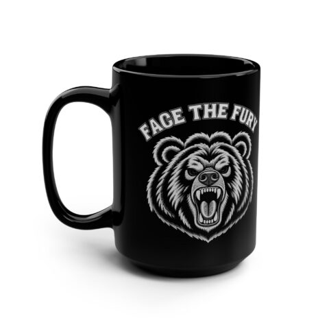 Face the Fury Mug | 15oz — Black grizzly graphic product mockup 3