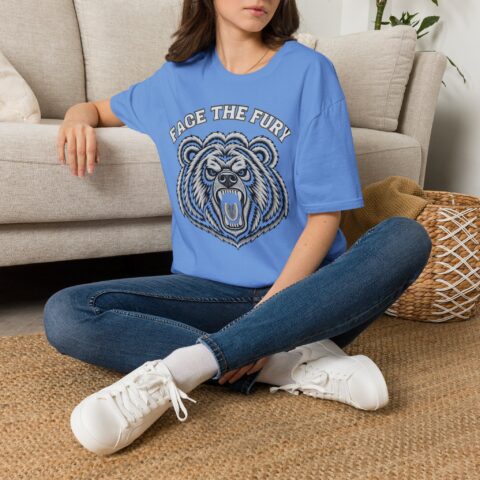 Face the Fury Tee in Carolina Blue — grizzly graphic product mockup 2