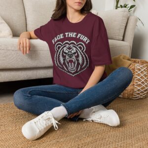 Face the Fury Tee in Maroon — grizzly graphic product mockup 2
