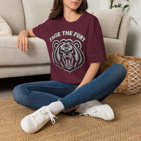 Face the Fury Tee in Maroon — grizzly graphic product mockup 2