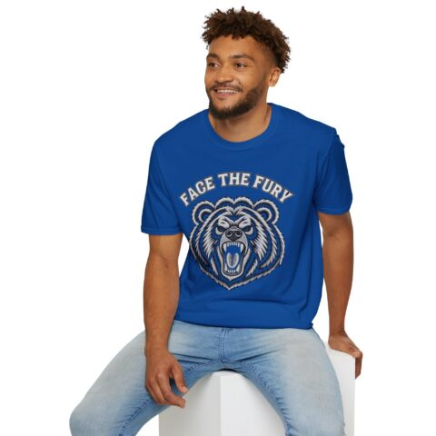 Face the Fury Tee in Royal — grizzly graphic product mockup 3