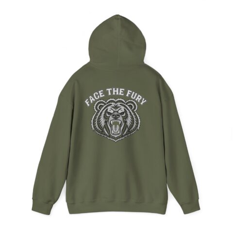 Face the Fury Hoodie in Military Green – grizzly graphic mockup