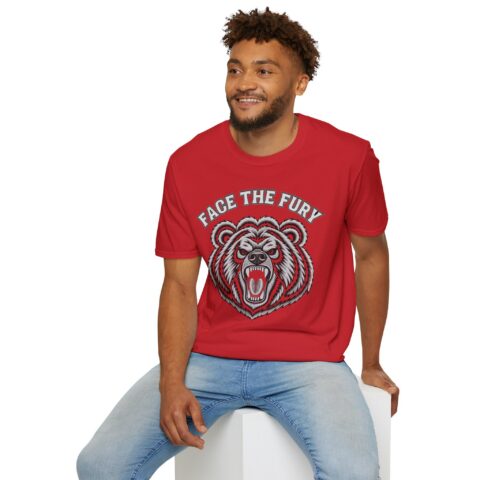 Face the Fury Tee in Red — grizzly graphic product mockup 3