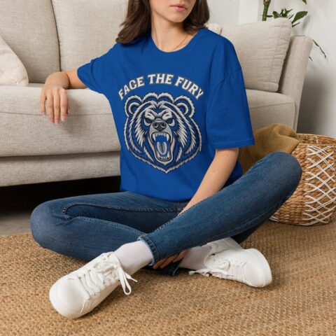 Face the Fury Tee in Royal — grizzly graphic product mockup 2