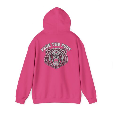 Face the Fury Hoodie in Heliconia – grizzly graphic mockup
