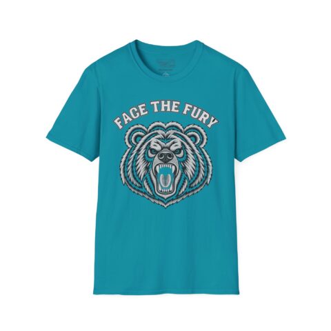 Face the Fury Tee — Adult | Unisex — Tropical Blue product mockup by Montana Kid®