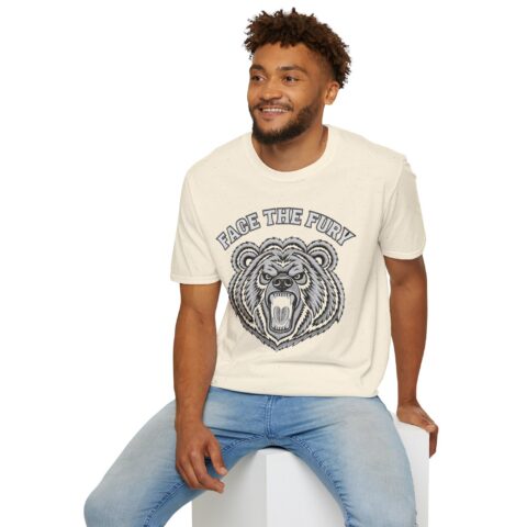Face the Fury Tee in Natural — grizzly graphic product mockup 3