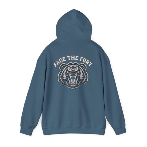 Face the Fury Hoodie in Indigo Blue – grizzly graphic mockup