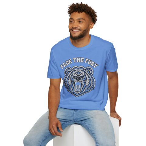 Face the Fury Tee in Carolina Blue — grizzly graphic product mockup 3