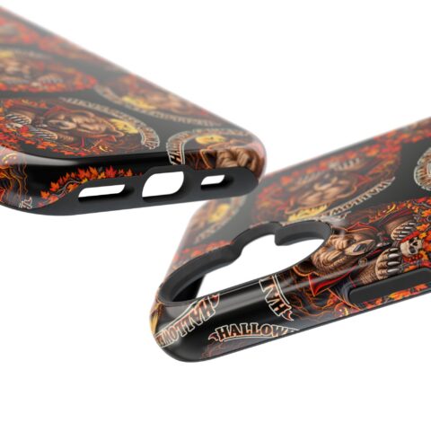 Halloween Grump Mag Phone Case, close-up of the raised edges and button cutouts