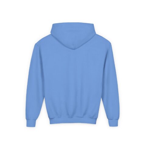 Lil’ Ghostly Grump Hoodie in Carolina Blue, back, laid flat