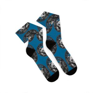 Lil’ Grump Crew Socks in River Blue, pair laid flat