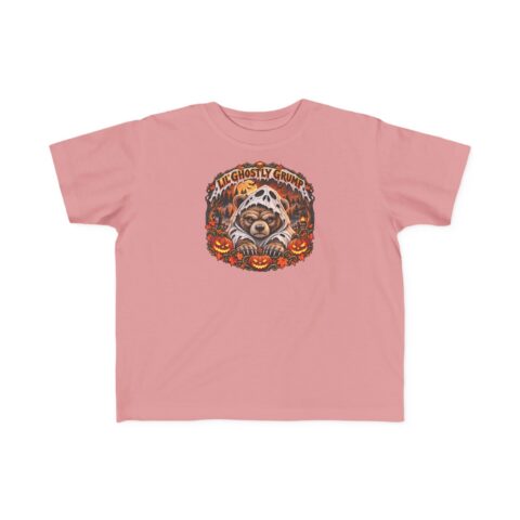 Lil’ Ghostly Grump Tee in Mauvelous, laid flat