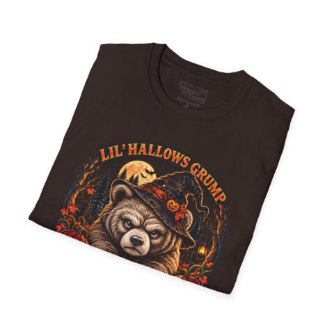 Lil’ Hallows Grump Tee in Dark Chocolate, folded close-up
