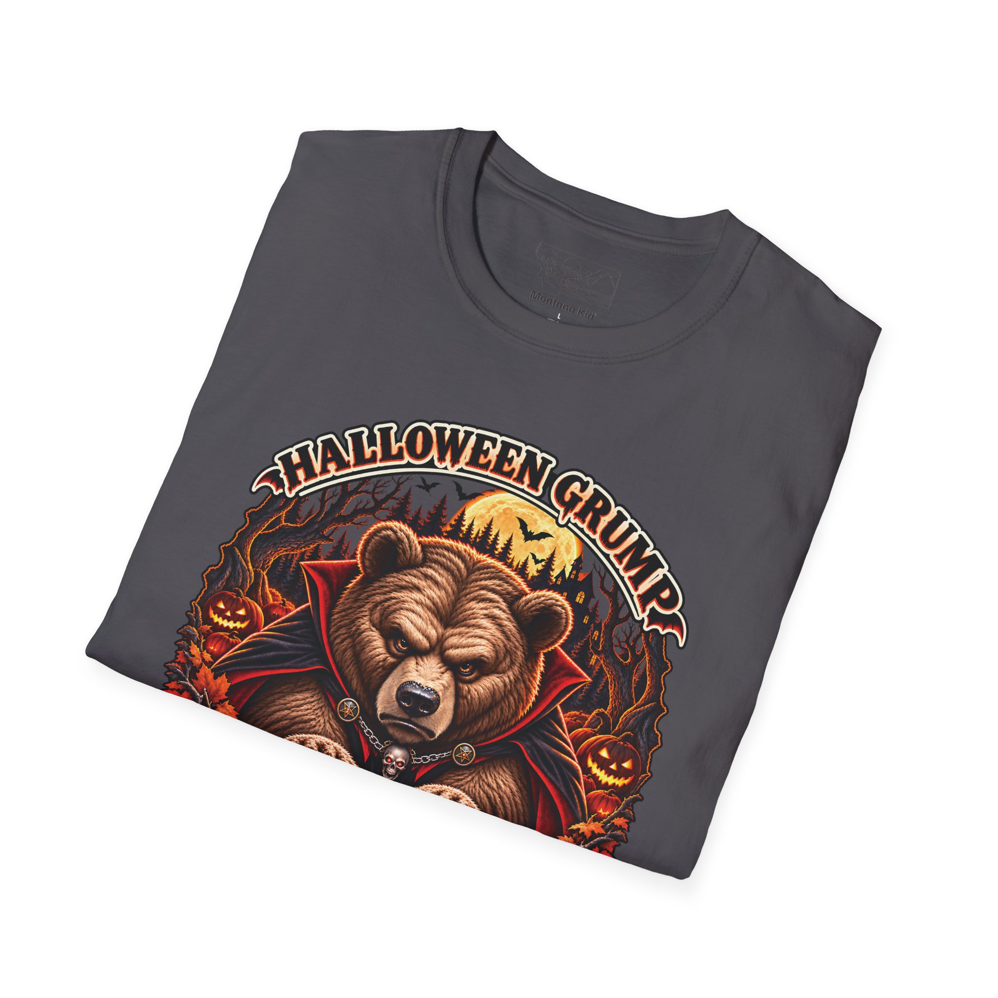 Halloween Grump Tee in Charcoal, folded close-up