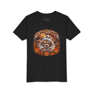 Lil’ Ghostly Grump Tee in Black, laid flat