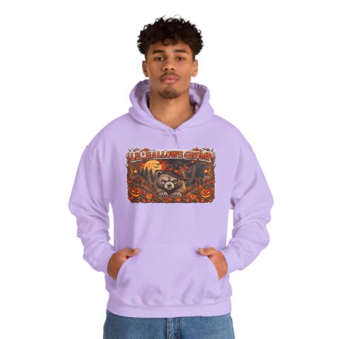 Lil’ Hallows Grump Hoodie in Orchid, worn, front view