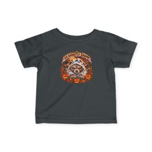 Lil’ Ghostly Grump Tee in Charcoal, laid flat