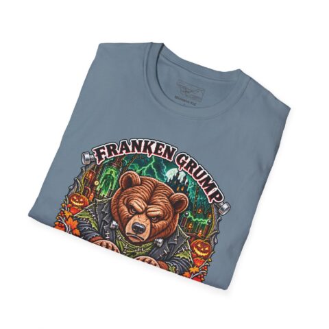 Franken Grump Tee in Stone Blue, folded close-up