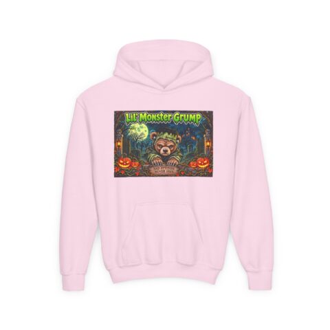 Lil’ Monster Grump Hoodie in Light Pink, laid flat