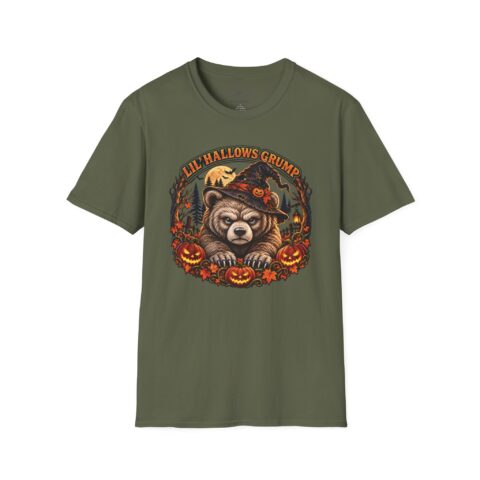 Lil’ Hallows Grump Tee in Military Green, laid flat