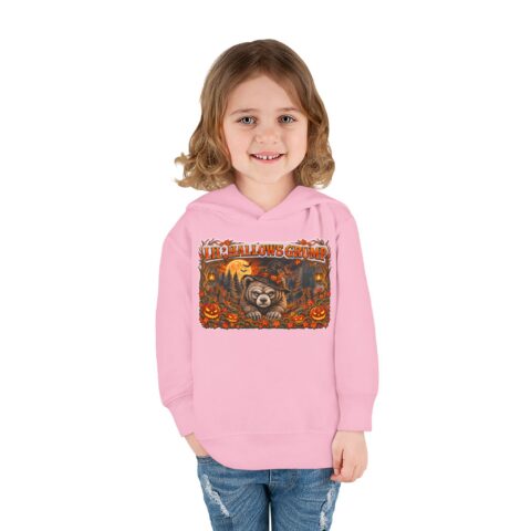 Lil’ Hallows Grump Hoodie in Pink, worn, front view
