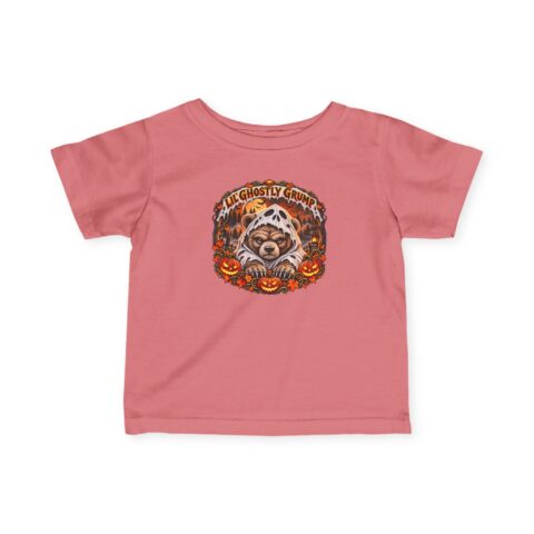 Lil’ Ghostly Grump Tee in Mauvelous, laid flat
