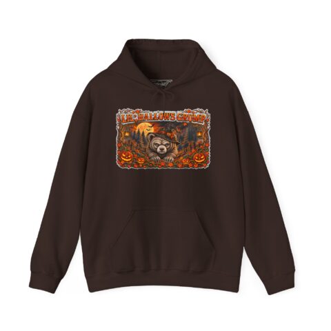 Lil’ Hallows Grump Hoodie in Dark Chocolate, laid flat