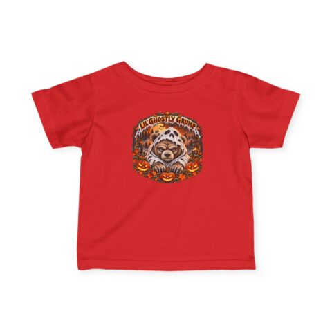 Lil’ Ghostly Grump Tee in Red, laid flat