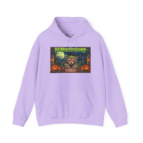 Lil’ Monster Grump Hoodie in Orchid, laid flat