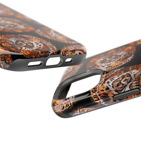 Lil' Ghostly Grump Mag Phone Case, close-up of the raised edges and button cutouts
