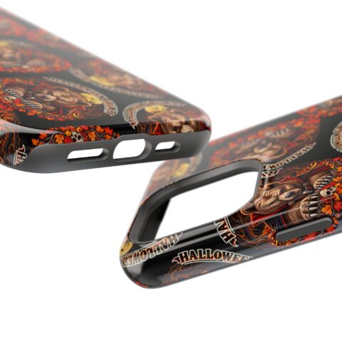 Halloween Grump Mag Phone Case, close-up of the raised edges and button cutouts