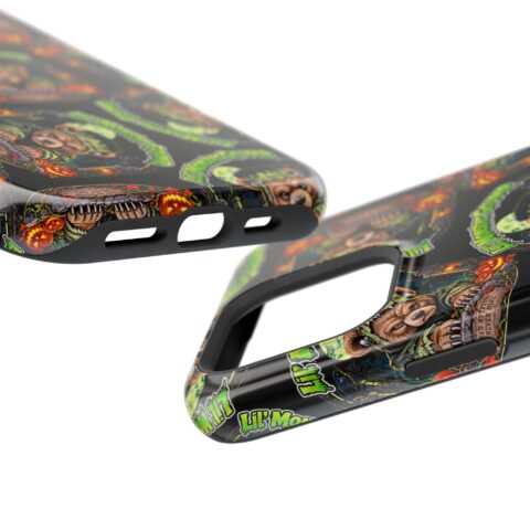 Lil' Monster Grump Mag Phone Case, close-up of the raised edges and button cutouts