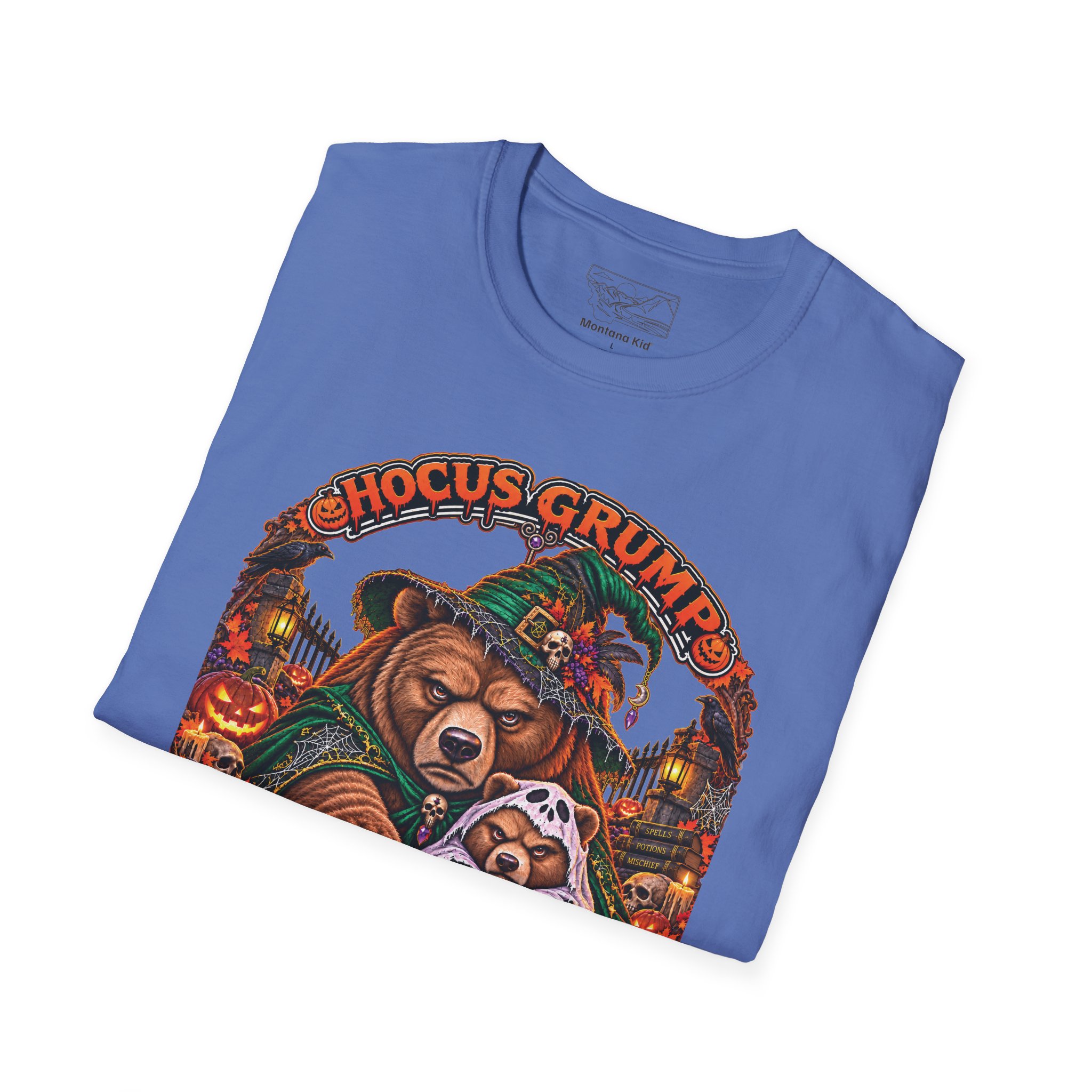 Hocus Grump Tee in Iris, folded close-up