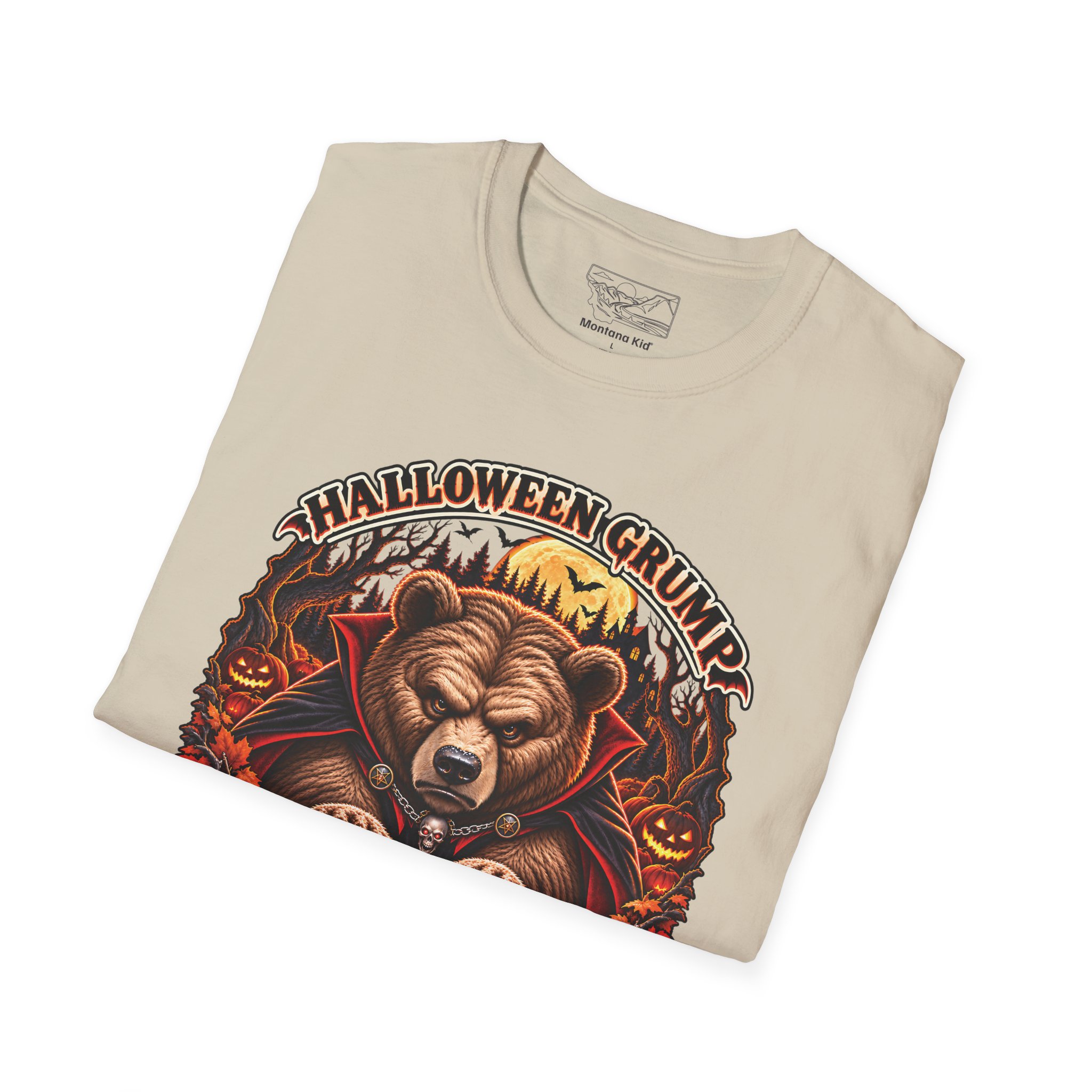 Halloween Grump Tee in Sand, folded close-up