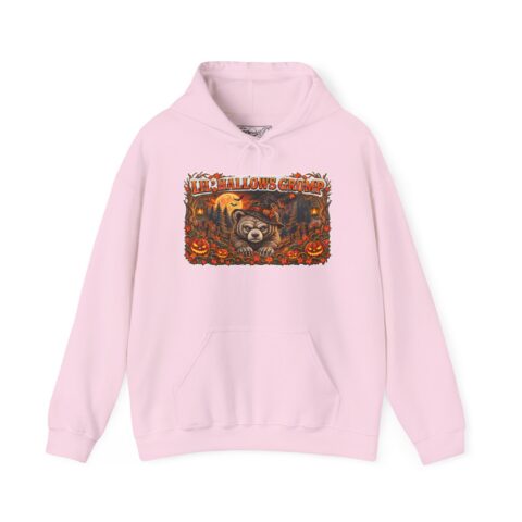 Lil’ Hallows Grump Hoodie in Light Pink, laid flat