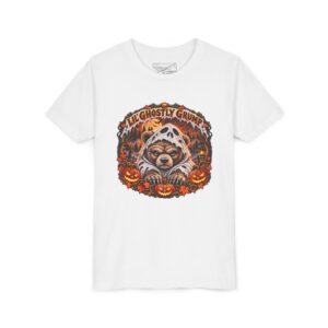 Lil’ Ghostly Grump Tee in White, laid flat
