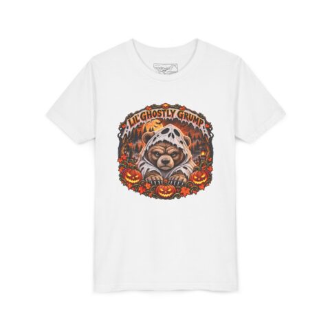 Lil’ Ghostly Grump Tee in White, laid flat