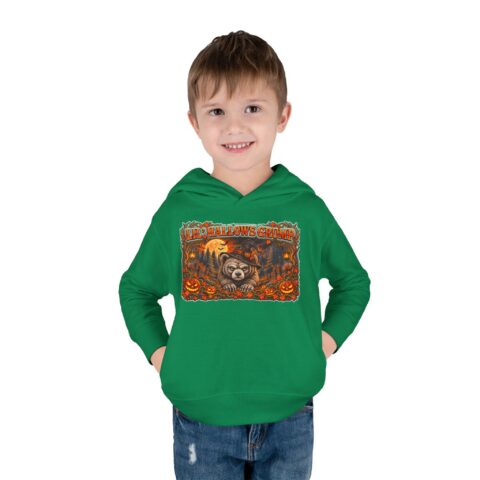 Lil’ Hallows Grump Hoodie in Kelly, worn, front view