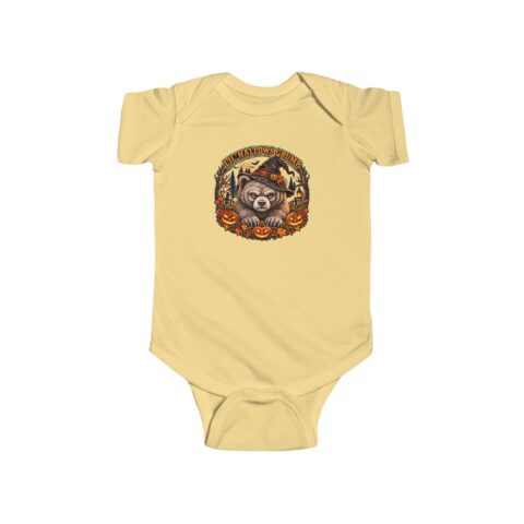 Lil’ Hallows Grump Bodysuit in Butter, laid flat