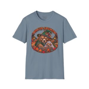 Hocus Grump Tee in Stone Blue, laid flat