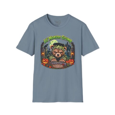 Lil' Monster Grump Tee in Stone Blue, laid flat