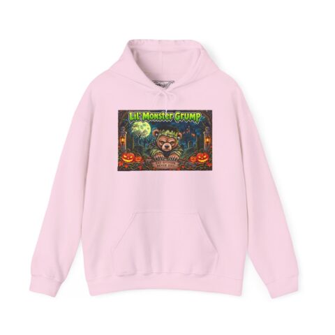 Lil’ Monster Grump Hoodie in Light Pink, laid flat