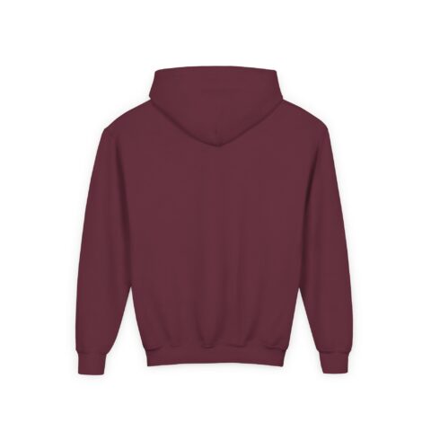 Lil’ Ghostly Grump Hoodie in Maroon, back, laid flat