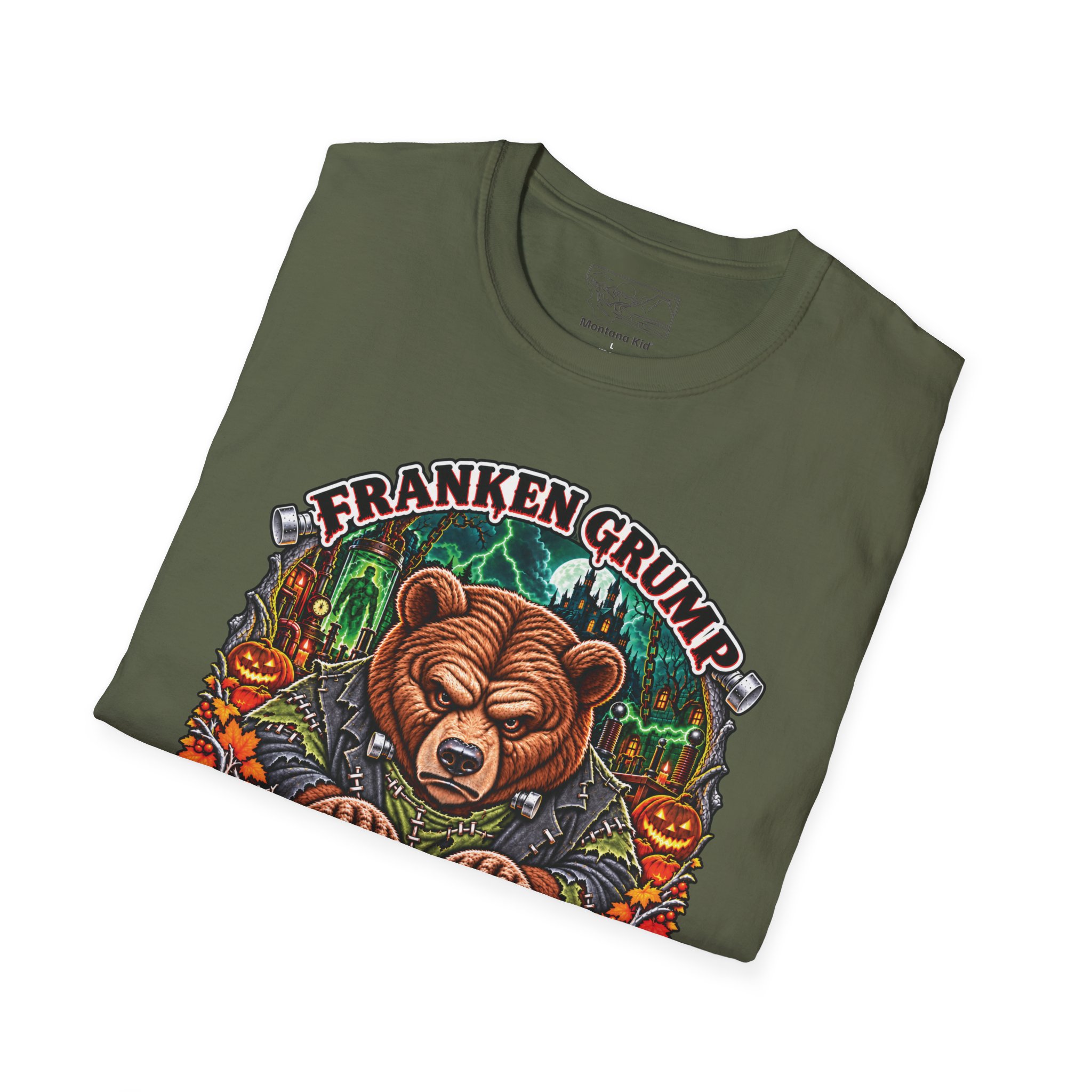 Franken Grump Tee in Military Green, folded close-up