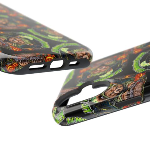Lil' Monster Grump Mag Phone Case, close-up of the raised edges and button cutouts